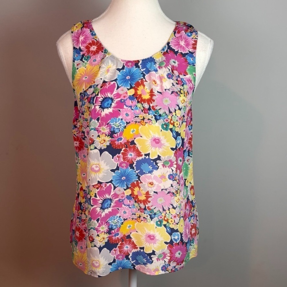twentyone Womens 100% Silk Multicolor Floral Sleeveless Back Zip Blouse sz Large